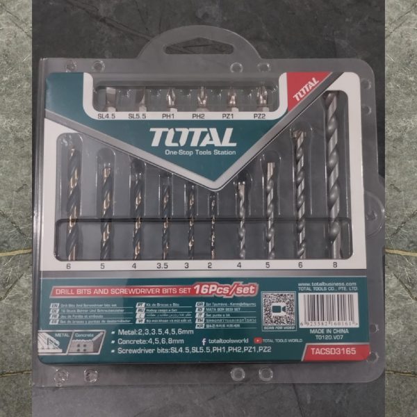 TOTAL TACSD3165 16 Pcs Drill Bits and Screwdriver Bits Set