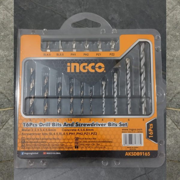 INGCO AKSDB9165 16 Pcs Drill Bits and Screwdriver Bits Set